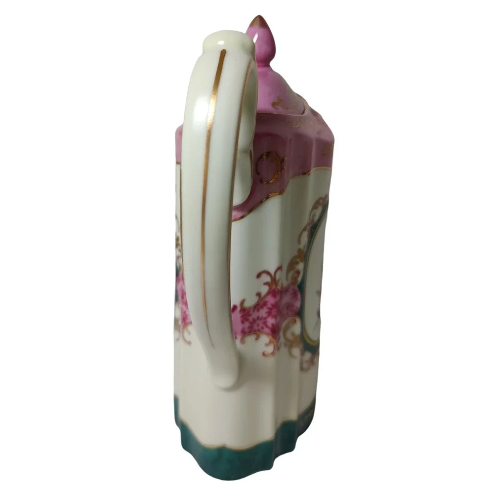 Vintage Royal Vienna Chocolate Pot with Four Cups Set Victorian Woman Pink Tea‎